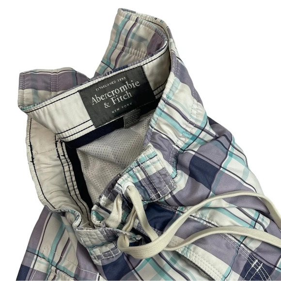 SH623 Mens Abercrombie & Fitch AF Lined Cargo Plaid Swim Trunks XL - Picture 3 of 5